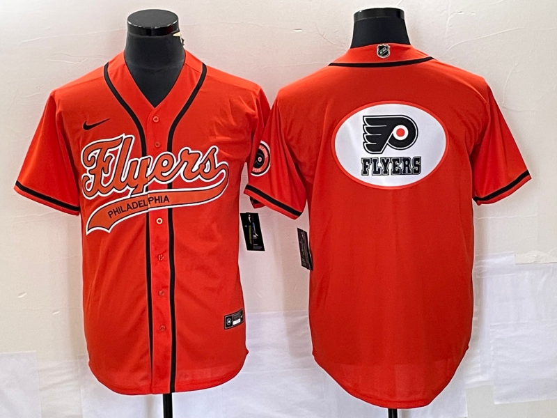 Men's Philadelphia Flyers Orange Team Big Logo Cool Base Stitched Baseball Jersey